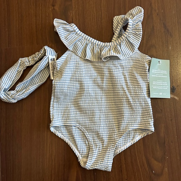 H&M Other - H&M striped bathing suit with headband ONE SIZE NWT